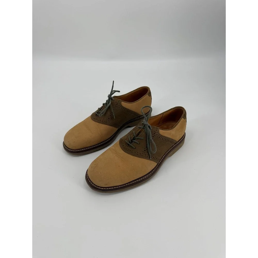 Nordstrom Mens Saddle Oxford Shoes Tan Brown Nubuck Leather Brogue Size 8.5 M